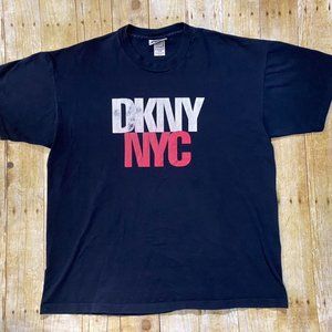 Vintage 90s Rare DKNY Shirt Men XL Navy Blue Single Stitch Made in USA T-Shirt